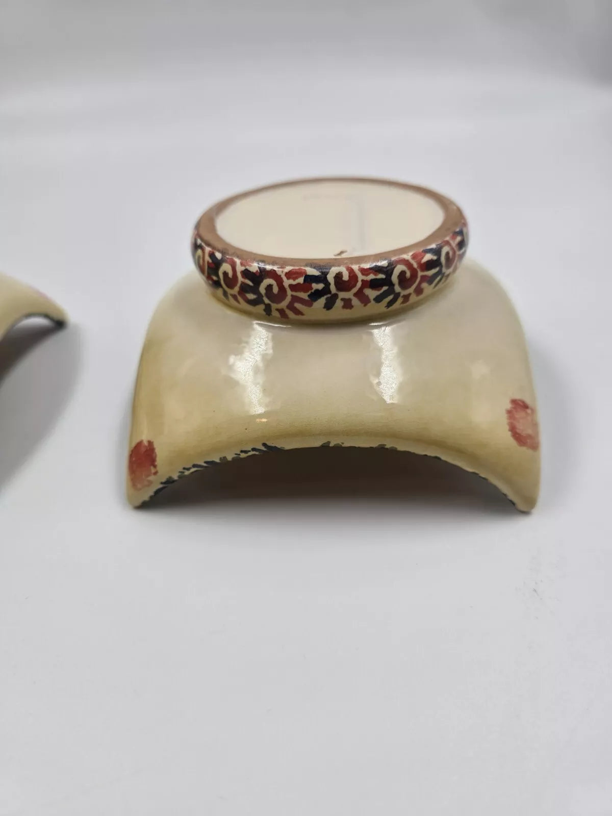 Italian Pottery Square Candle Holder Multicolor Floral Hand Painted Set of 2