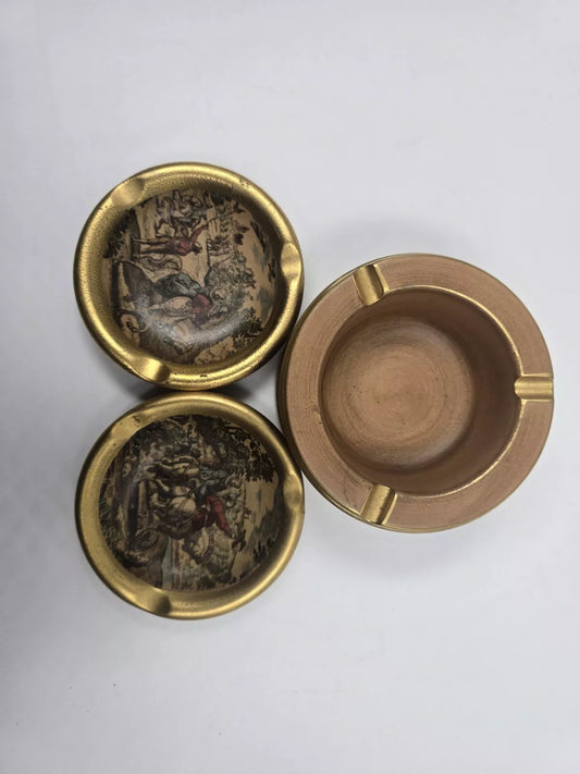 Vintage Gold Giotto Florentine Ashtray Italy pottery ceramic dish Set of 3