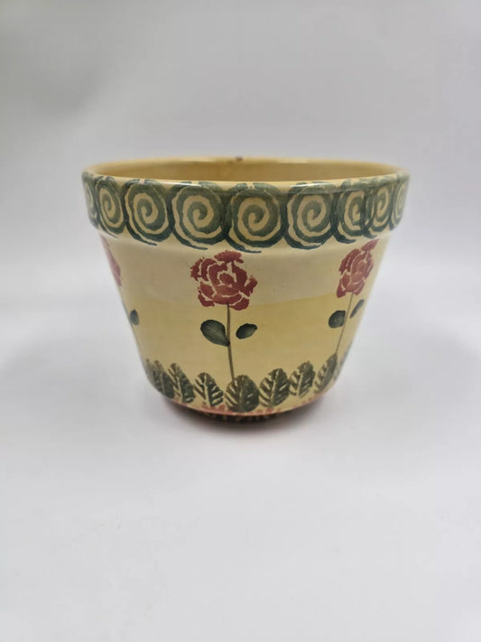 Vintage Italica Ars Hand Painted Italy Planter Pot Floral Yellow