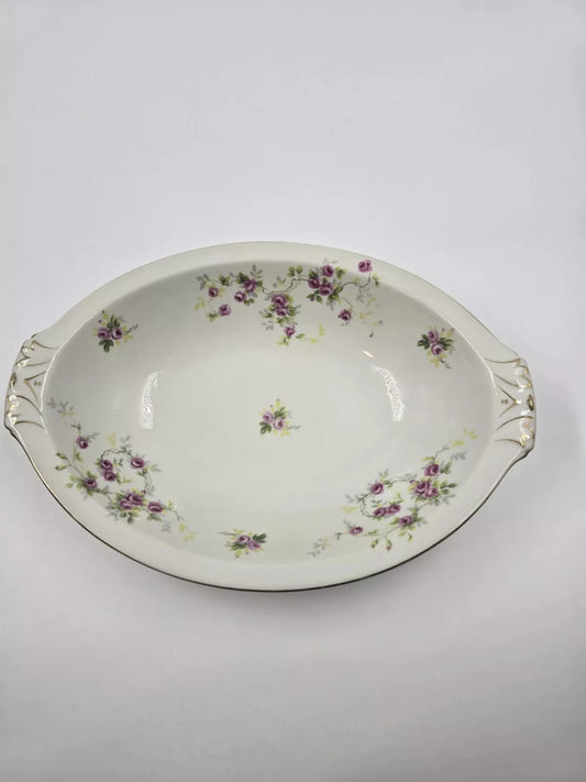 Vintage Occupied Japan 11½" Vegetable Bowl Scattered Pink Roses With Gold Trim