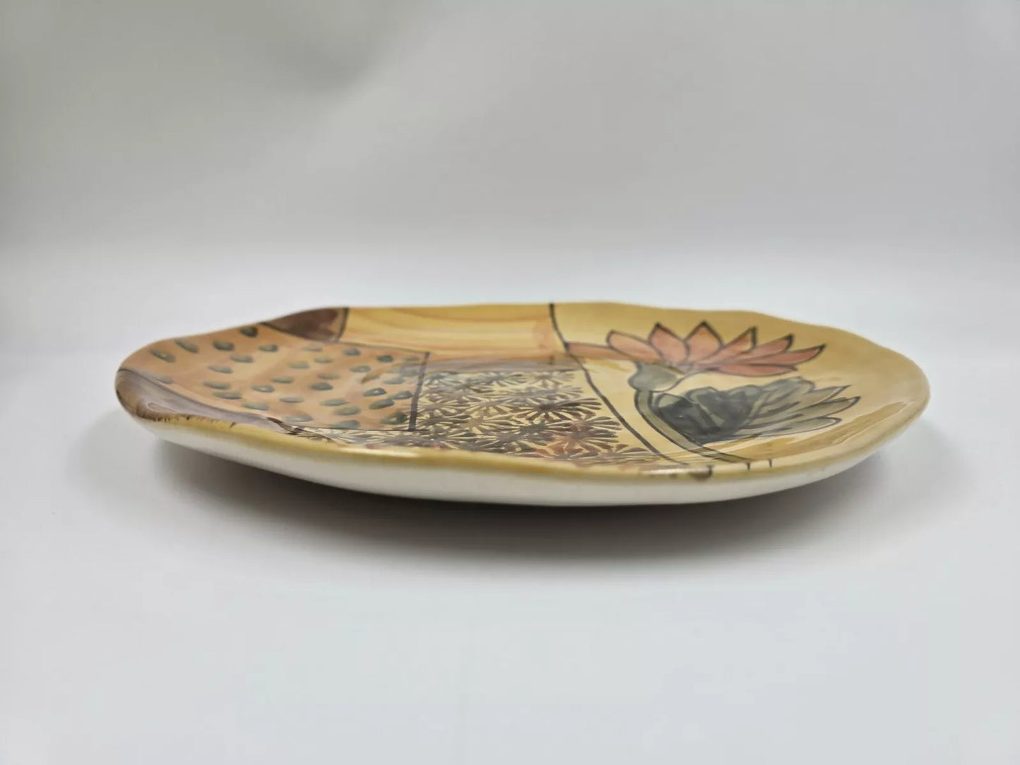 Italica Ars Fluted 10.5” Hand Painted Flower Large Plate Italy Platter