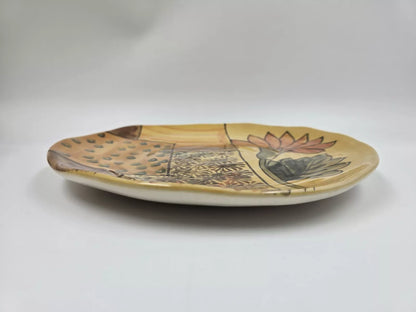 Italica Ars Fluted 10.5” Hand Painted Flower Large Plate Italy Platter