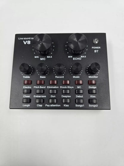 V8 Audio Mixing Sound Card USB for Singing Shouting Live Recording Rechargeable