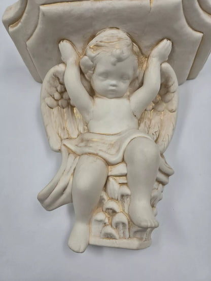 Vintage Plaster Cherub Angel Wall Sconce 9.25" X 9.25" X 5"