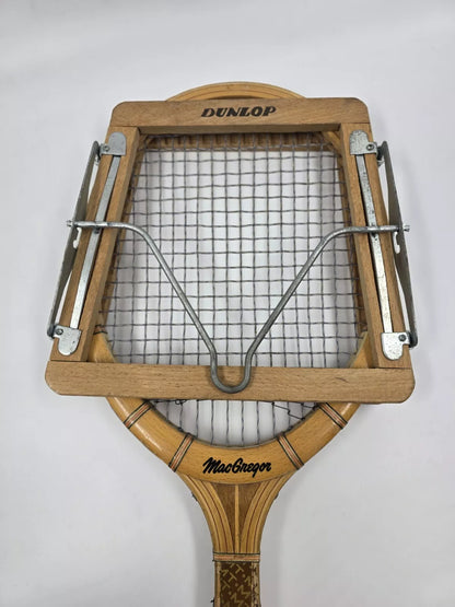 VINTAGE MACGREGOR "FLEETWOOD" WOODEN TENNIS RACQUET. With Dunlop Protector