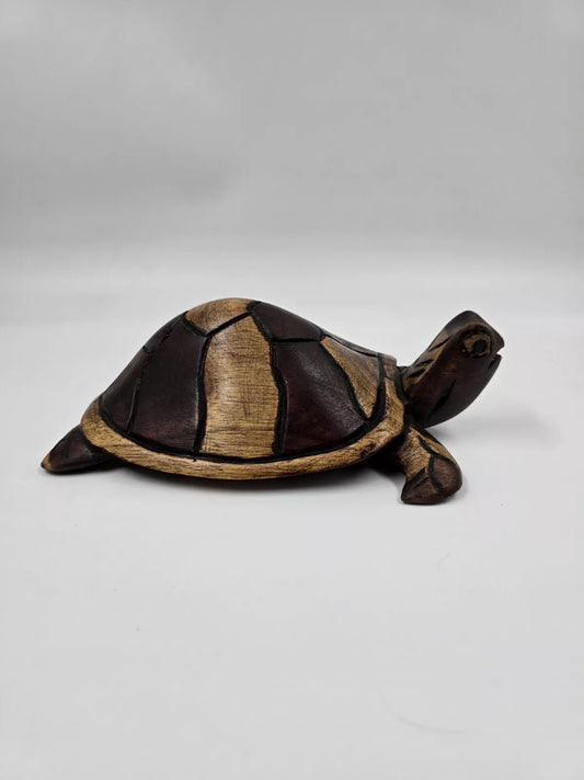 Vintage Sea Turtle Figurine Hand Carved Wood Sculpture