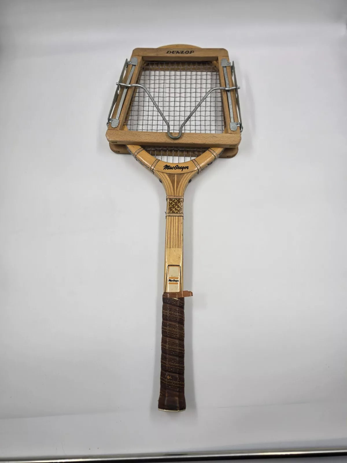 VINTAGE MACGREGOR "FLEETWOOD" WOODEN TENNIS RACQUET. With Dunlop Protector