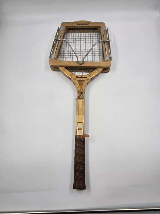 VINTAGE MACGREGOR "FLEETWOOD" WOODEN TENNIS RACQUET. With Dunlop Protector