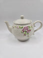 Vintage A Teleflora Gift 1985 Basket Weave Ceramic Tea Pot Pink Floral