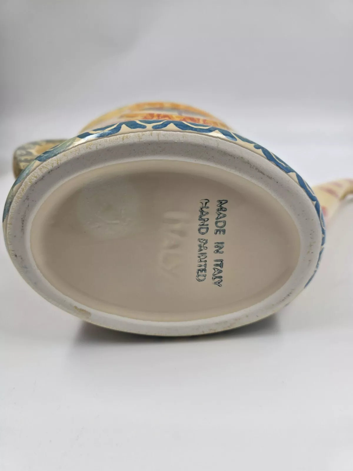 Hand Painted Italian Ceramic Watering Can Yellow Orange Blue Floral Motif