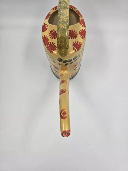 Hand Painted Italian Ceramic Watering Can Yellow Orange Blue Floral Motif