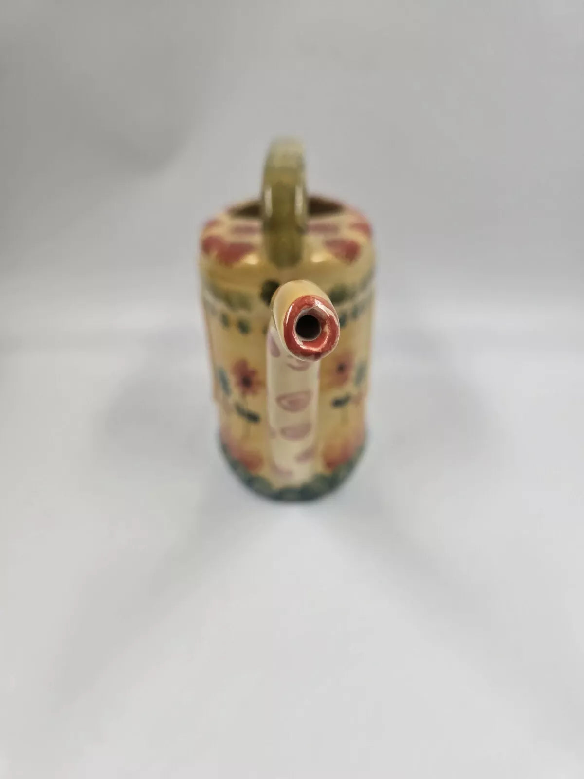 Hand Painted Italian Ceramic Watering Can Yellow Orange Blue Floral Motif