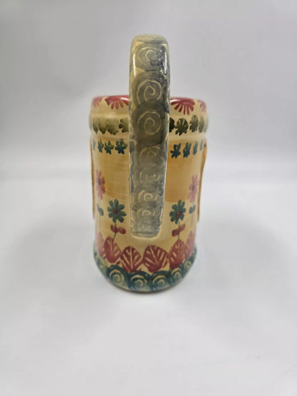 Hand Painted Italian Ceramic Watering Can Yellow Orange Blue Floral Motif