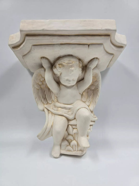 Vintage Plaster Cherub Angel Wall Sconce 9.25" X 9.25" X 5"