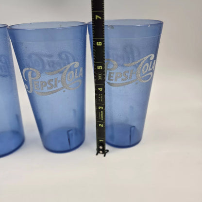 4 SET ROYAL BLUE FROSTED PLASTIC PEPSI-COLA CUPS 16 OZ RESTAURANT STYLE