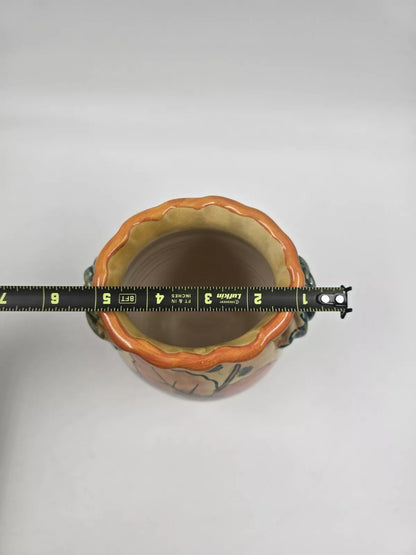 Vintage Italian Italy Vase Hand Painted Fluted Edge 7.5" Tall Leaf/Floral