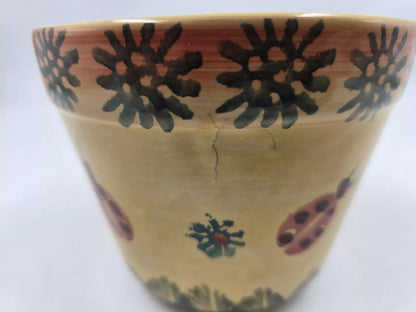 Vintage Italian Handpainted Pottery Planter Pot 5" Ladybugs
