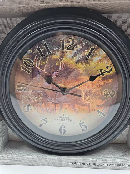 Reflective Art 10' Wall Clock Deer "Grand Entrance" Wildlife Indoor NEW Boxed