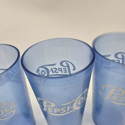 4 SET ROYAL BLUE FROSTED PLASTIC PEPSI-COLA CUPS 16 OZ RESTAURANT STYLE