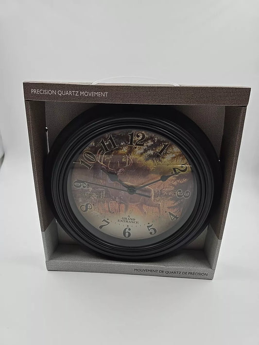 Reflective Art 10' Wall Clock Deer "Grand Entrance" Wildlife Indoor NEW Boxed