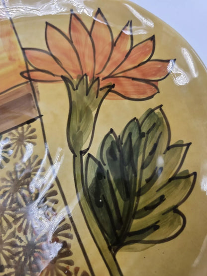 Italica Ars Fluted 10.5” Hand Painted Flower Large Plate Italy Platter