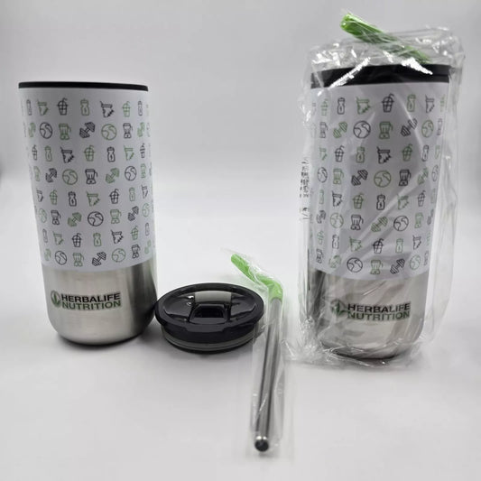 Herbalife Nutrition 2 Piece Stainless Steel Tumbler Set w/ Straw 16 oz Brand New