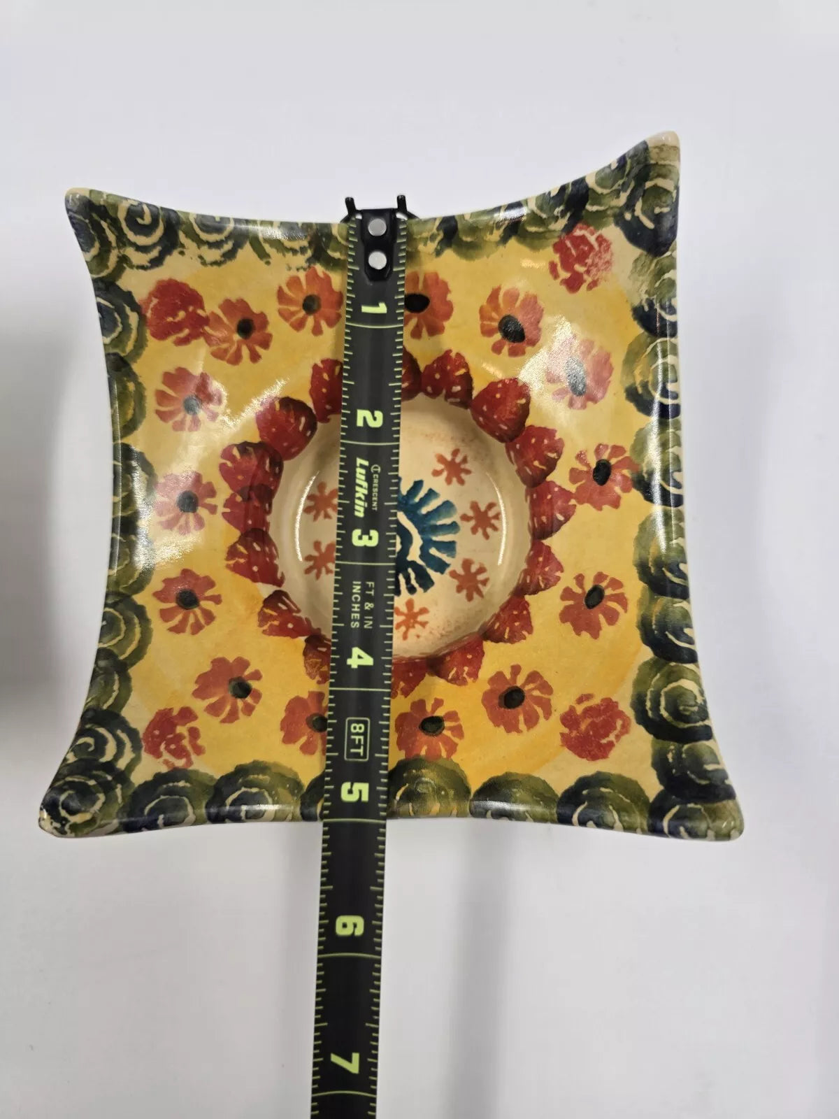 Italian Pottery Square Candle Holder Multicolor Floral Hand Painted Set of 2