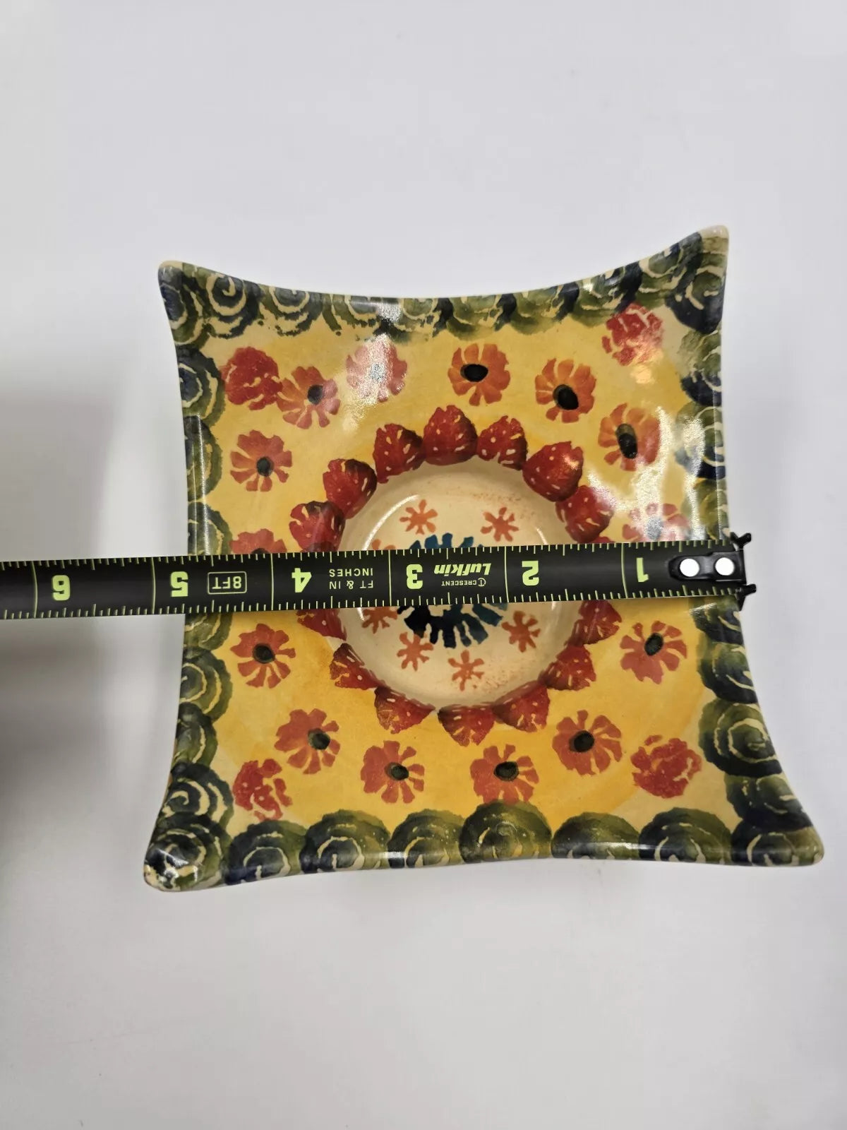 Italian Pottery Square Candle Holder Multicolor Floral Hand Painted Set of 2