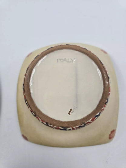 Italian Pottery Square Candle Holder Multicolor Floral Hand Painted Set of 2