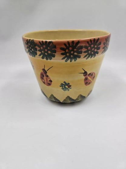 Vintage Italian Handpainted Pottery Planter Pot 5" Ladybugs