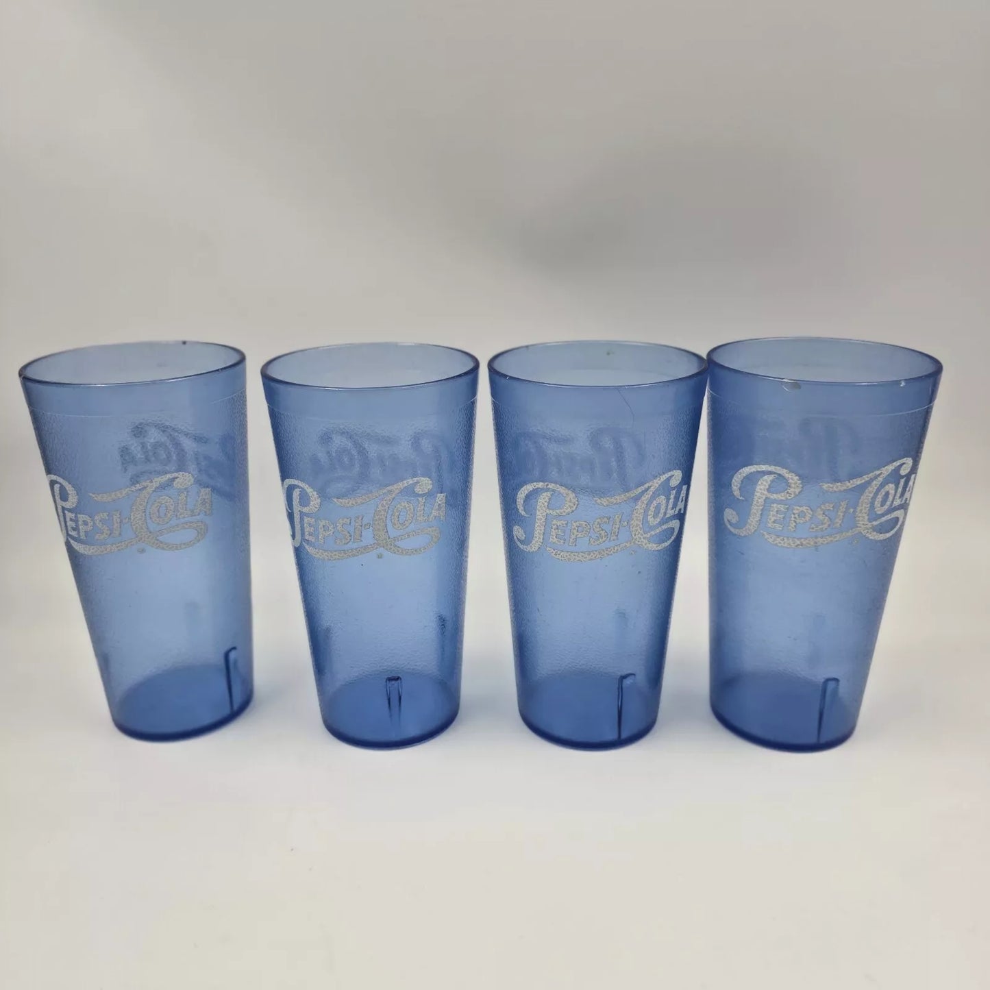 4 SET ROYAL BLUE FROSTED PLASTIC PEPSI-COLA CUPS 16 OZ RESTAURANT STYLE