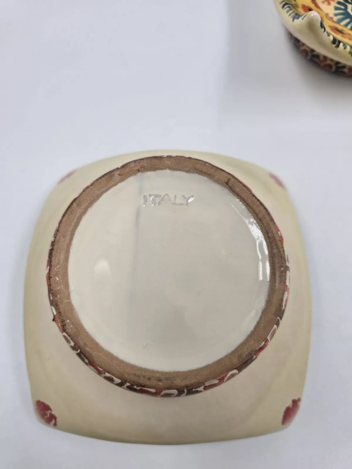 Italian Pottery Square Candle Holder Multicolor Floral Hand Painted Set of 2
