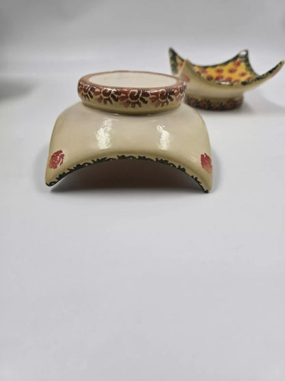 Italian Pottery Square Candle Holder Multicolor Floral Hand Painted Set of 2