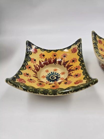 Italian Pottery Square Candle Holder Multicolor Floral Hand Painted Set of 2