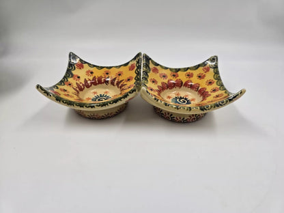 Italian Pottery Square Candle Holder Multicolor Floral Hand Painted Set of 2