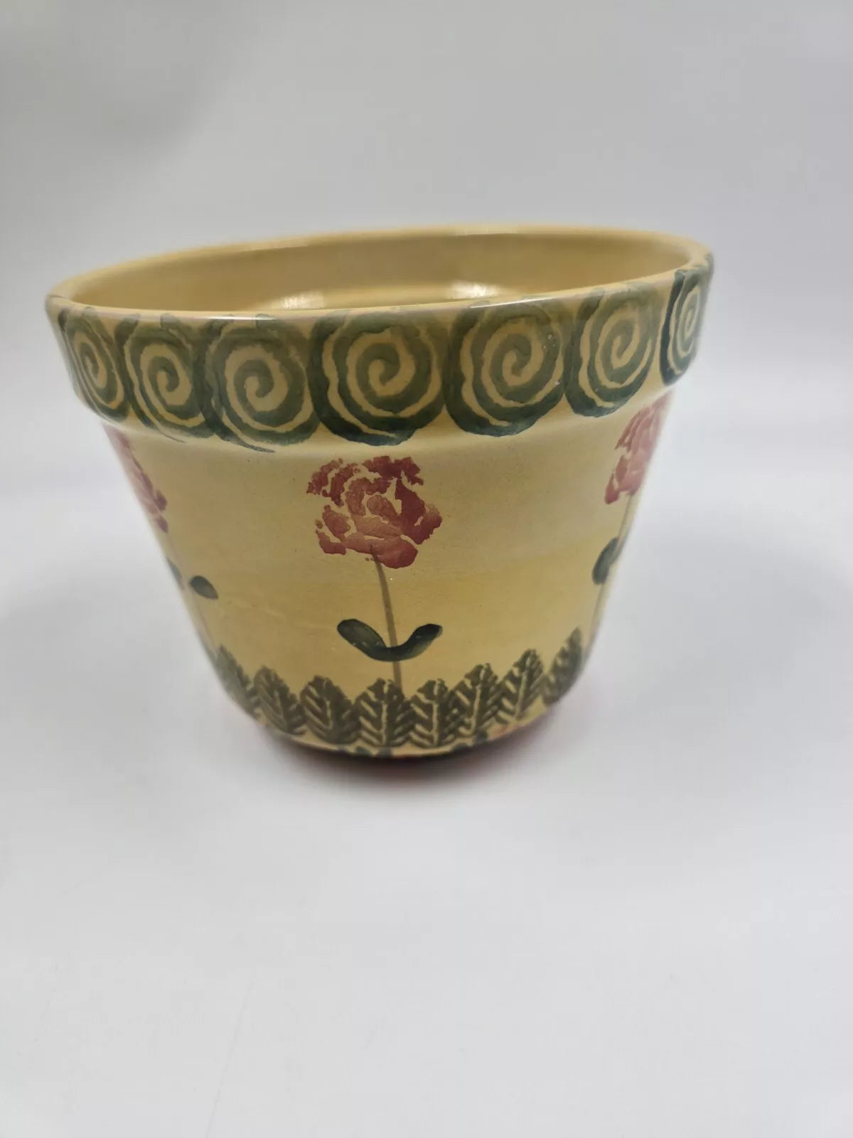 Vintage Italica Ars Hand Painted Italy Planter Pot Floral Yellow