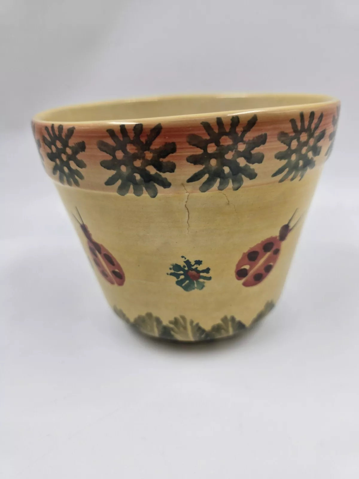 Vintage Italian Handpainted Pottery Planter Pot 5" Ladybugs