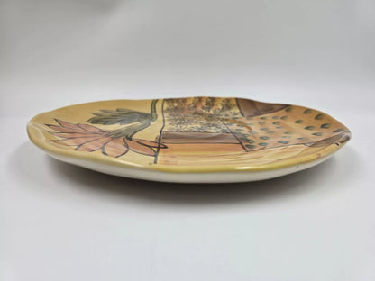 Italica Ars Fluted 10.5” Hand Painted Flower Large Plate Italy Platter
