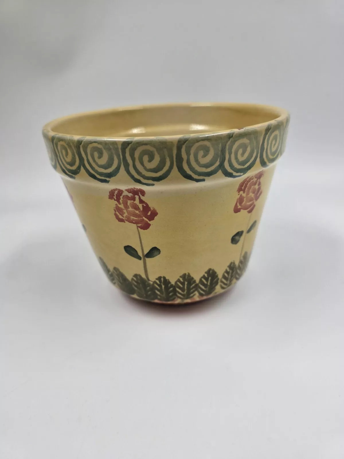 Vintage Italica Ars Hand Painted Italy Planter Pot Floral Yellow