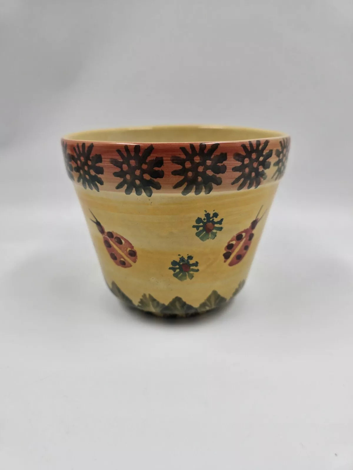 Vintage Italian Handpainted Pottery Planter Pot 5" Ladybugs