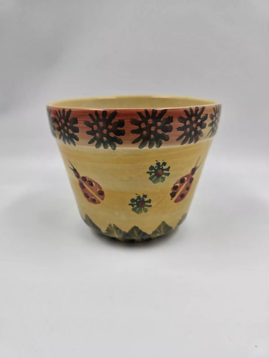 Vintage Italian Handpainted Pottery Planter Pot 5" Ladybugs