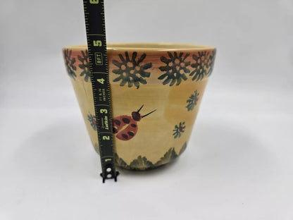 Vintage Italian Handpainted Pottery Planter Pot 5" Ladybugs