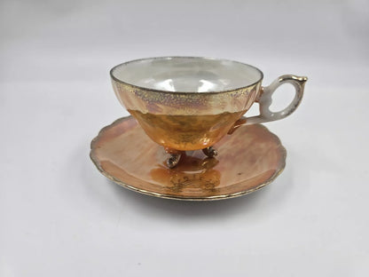 Vtg Shafford Japan China Iridescent Hand Painted Teacup and Saucer Lusterware