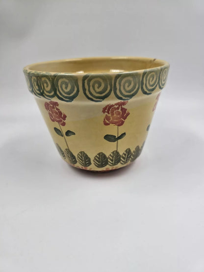 Vintage Italica Ars Hand Painted Italy Planter Pot Floral Yellow